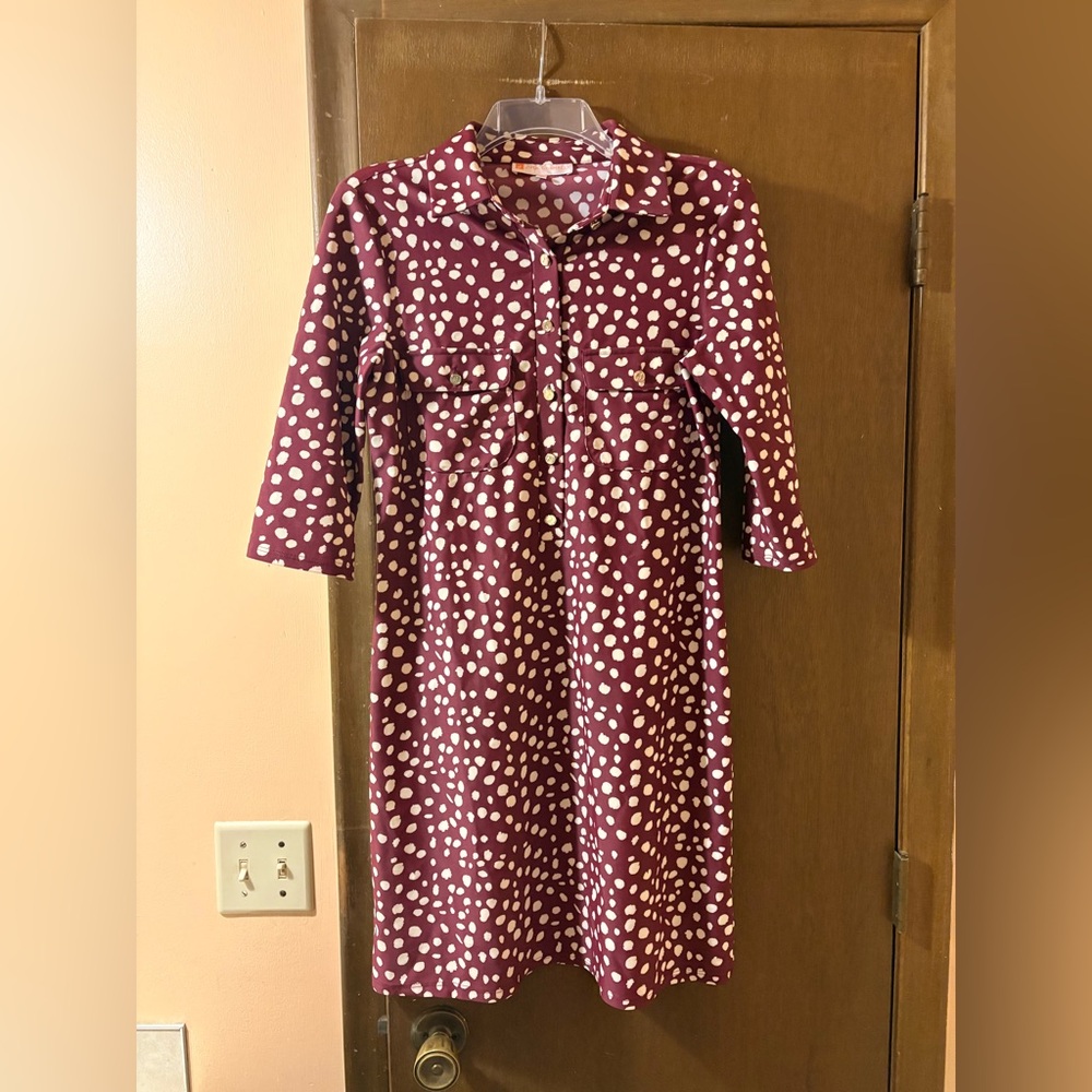 LAST CHANCE | Jude Connally burgundy & white spotted button front dress
